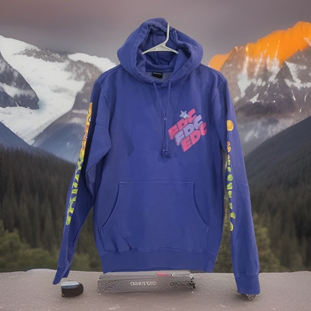 EDC Electric Daisy Carnival Hoodie Men Sz L Purple Blue Graphic Insomniac LOVE